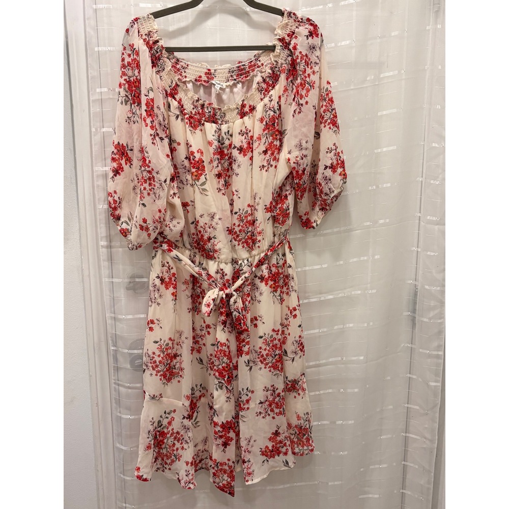 Maurices Women Red Floral Chiffon Off The Shoulder Tiered Ruffle Dress Size 2